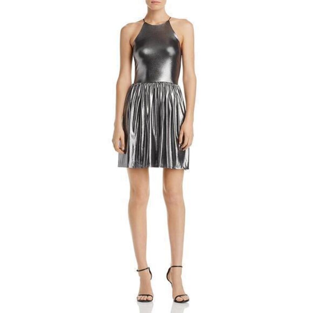 NEW AQUA Bloomindale's Silver Metallic Mini Dress Size Medium Party‎ Cocktail